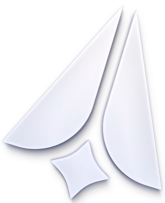 3D stylized paper airplane icon in white with shadows.
